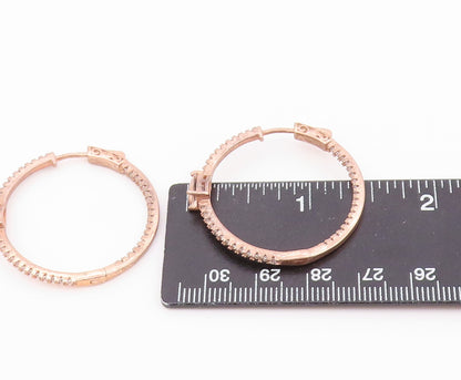 925 Sterling Silver Vintage Earrings Gold Plated Elegant Pink CZ Hoops  EG14521