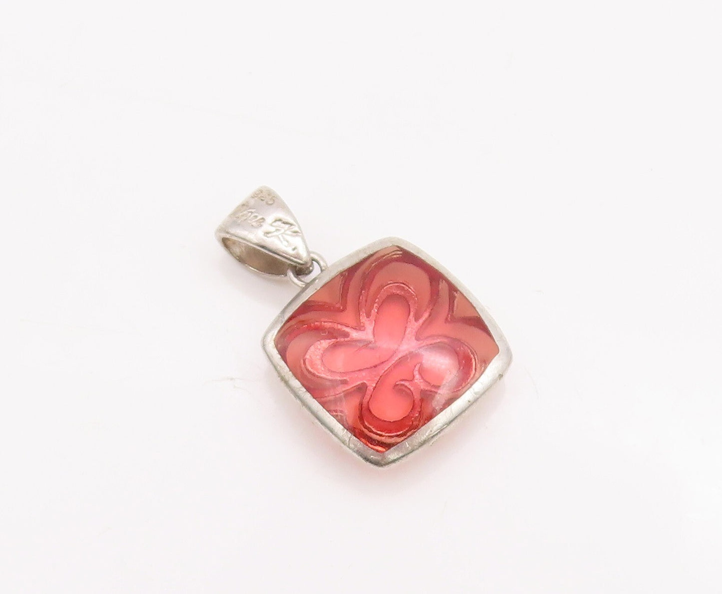 925 Sterling Silver Vintage Pendant Red Gemstone Caged Heart Design  PT23289