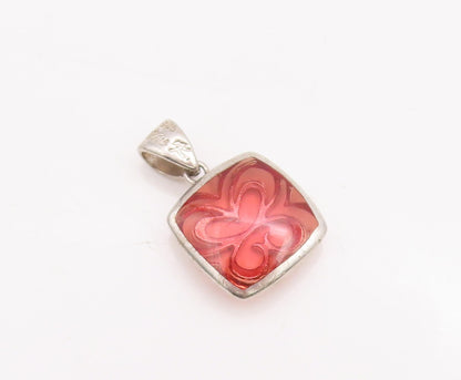 925 Sterling Silver Vintage Pendant Red Gemstone Caged Heart Design  PT23289