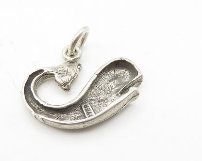 925 Sterling Silver  Vintage Shiny Etched Detail Whale Motif Pendant  PT8034