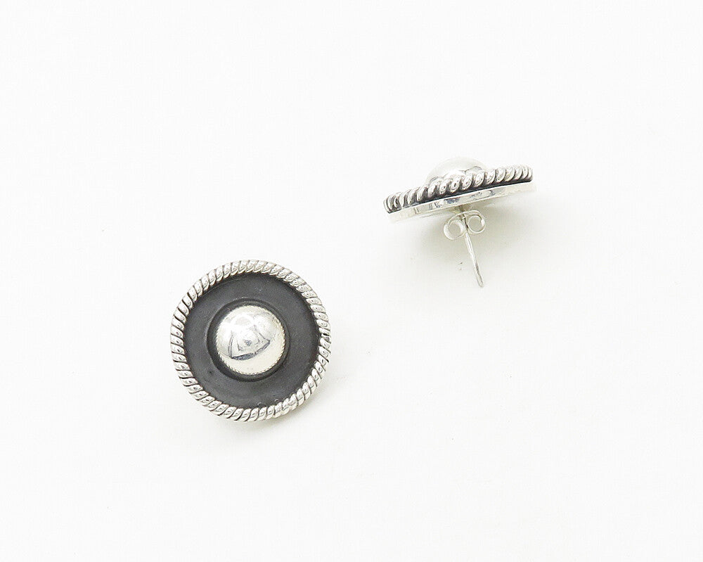 MEXICO 925 Sterling Silver  Vintage Shiny Button Dome Stud Earrings  EG9275
