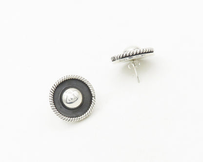 MEXICO 925 Sterling Silver  Vintage Shiny Button Dome Stud Earrings  EG9275