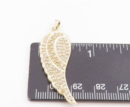 925 Sterling Silver Vintage Pendant Gold Plated CZ Guardian Angel Wing  PT25361