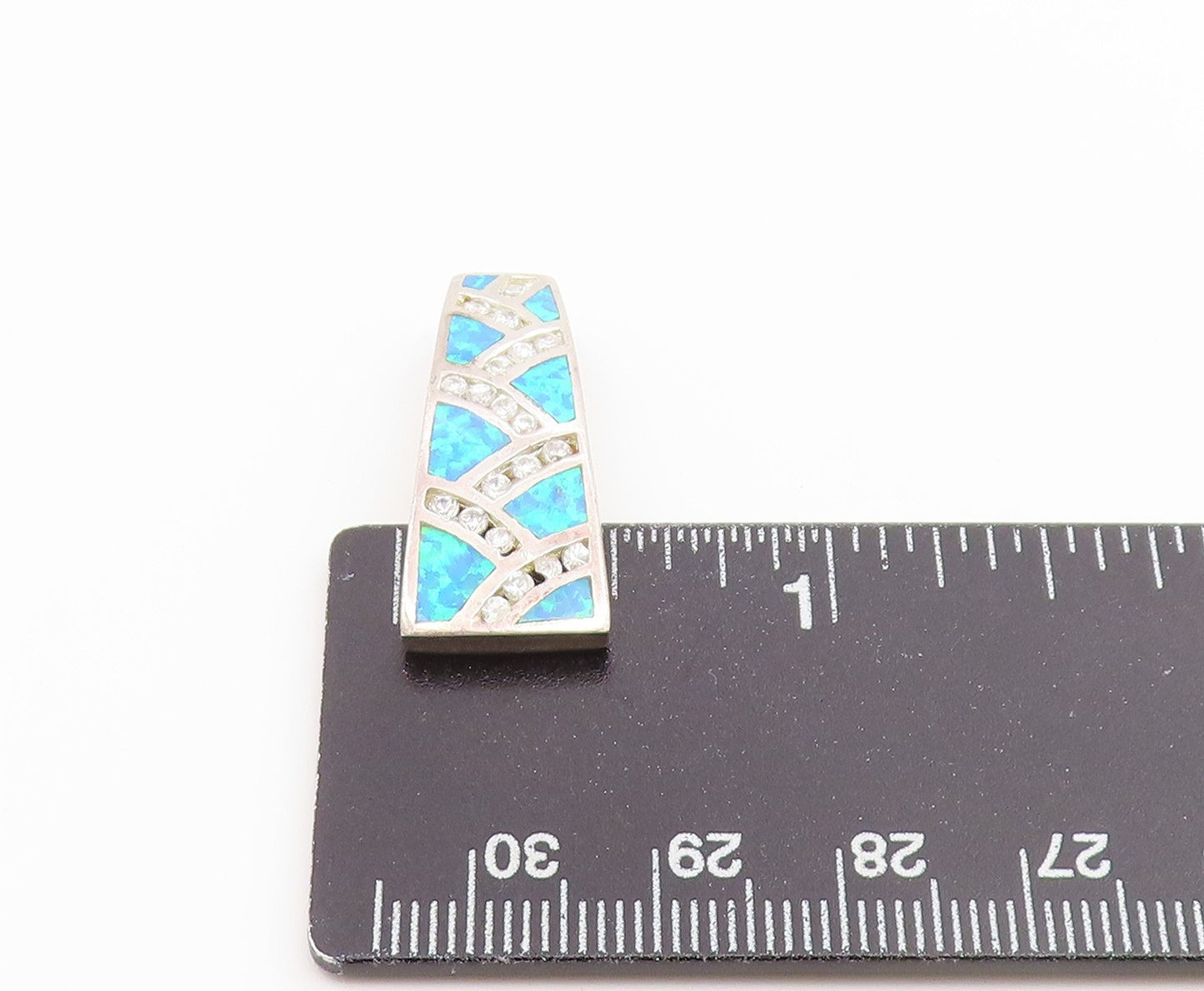 925 Sterling Silver Vintage Pendant Fire Opal & CZ Geometric Inlay Charm PT26646