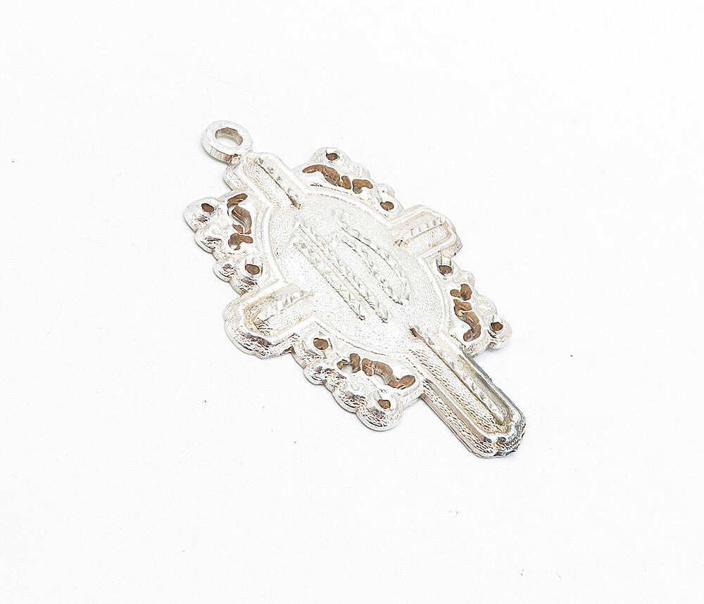 925 Sterling Silver  Vintage Shiny Etched Detail Cross Drop Pendant  PT3328