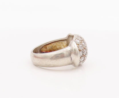 925 Sterling Silver Vintage Ring Minimalist CZ Beaded Bulged Neck  Sz 7  RG28409