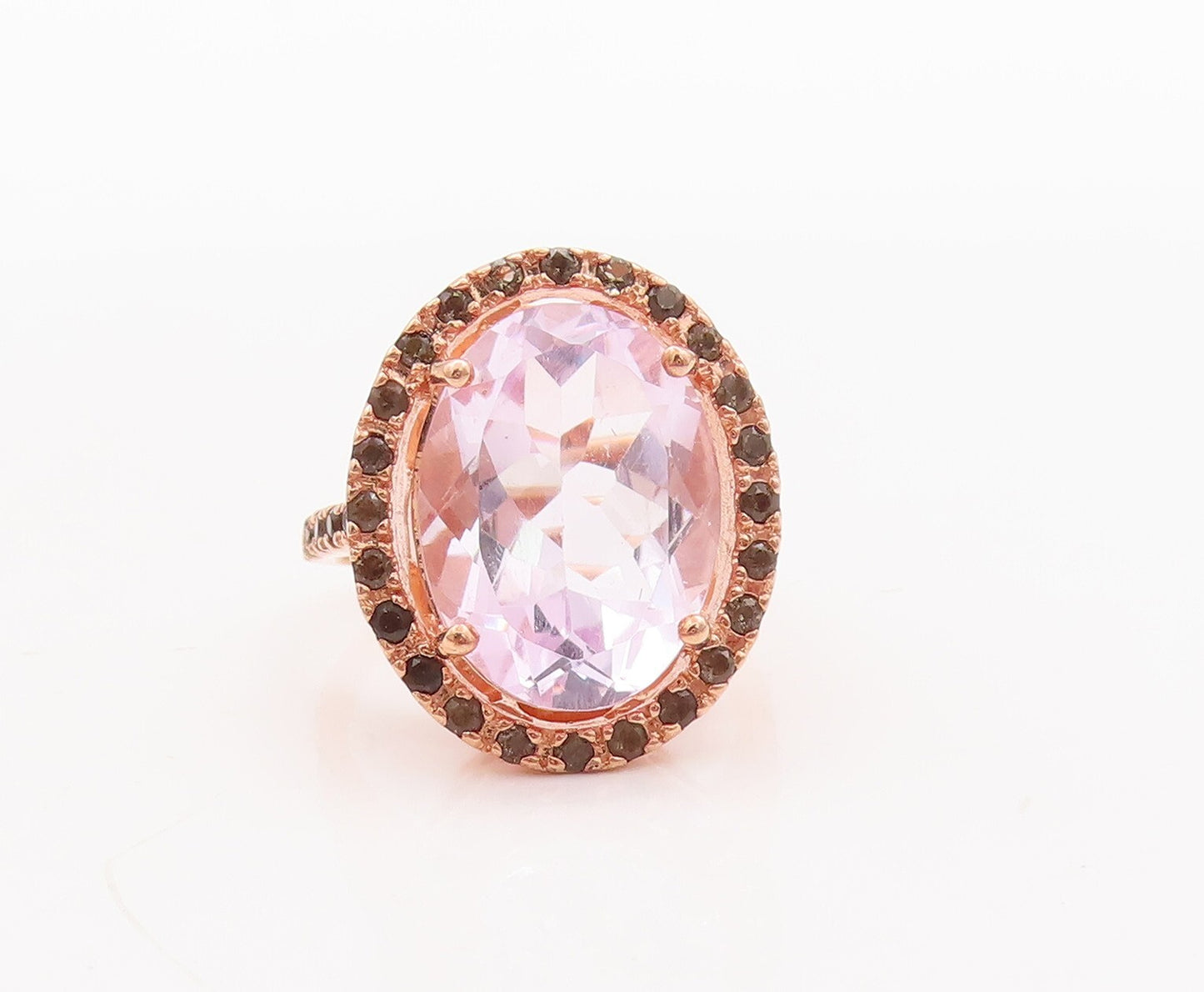 925 Sterling Silver Vintage Ring Gold Plate Smoky Quartz Amethyst Sz 7.5 RG29779