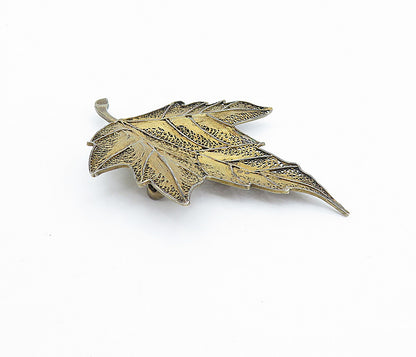 PORTUGAL 925 Sterling Silver  Vintage Filigree Autumn Leaf Brooch Pin  BP1363