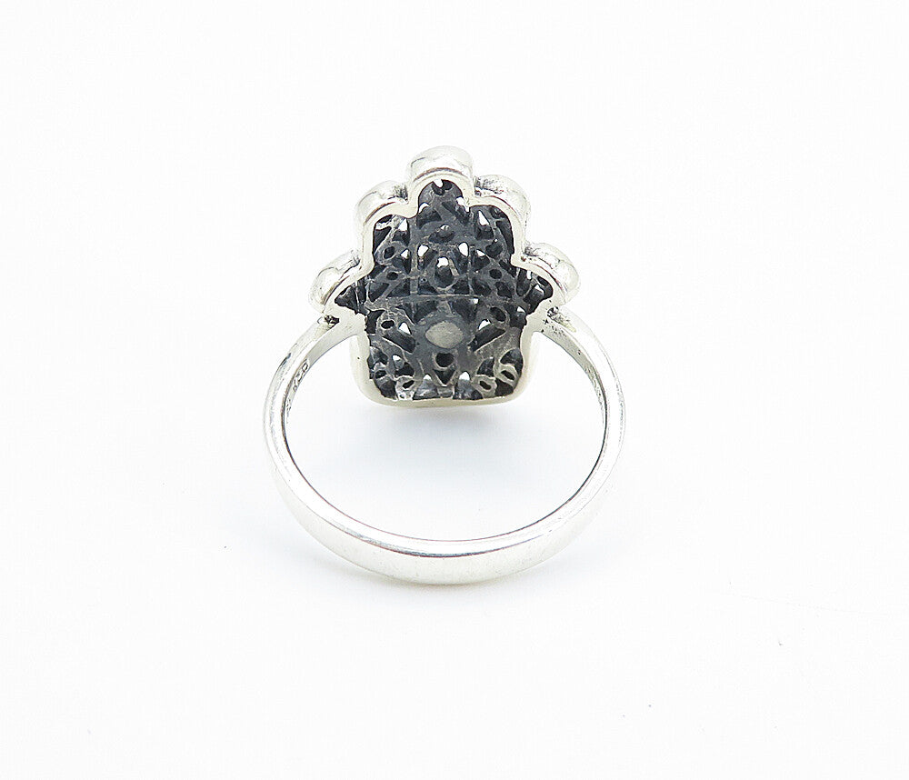 925 Sterling Silver  Petite Fire Opal Swirl Hamsa Band Ring Sz 7.5  RG7780