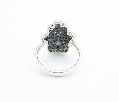 925 Sterling Silver  Petite Fire Opal Swirl Hamsa Band Ring Sz 7.5  RG7780
