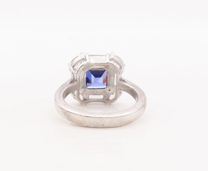 925 Sterling Silver Vintage Ring Square Cut Sapphire Halo Topaz  Sz 7 RG29304