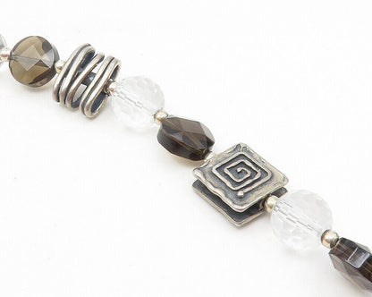 SILPADA 925 Silver  Vintage Smoky & White Topaz Beaded Chain Bracelet  BT4515