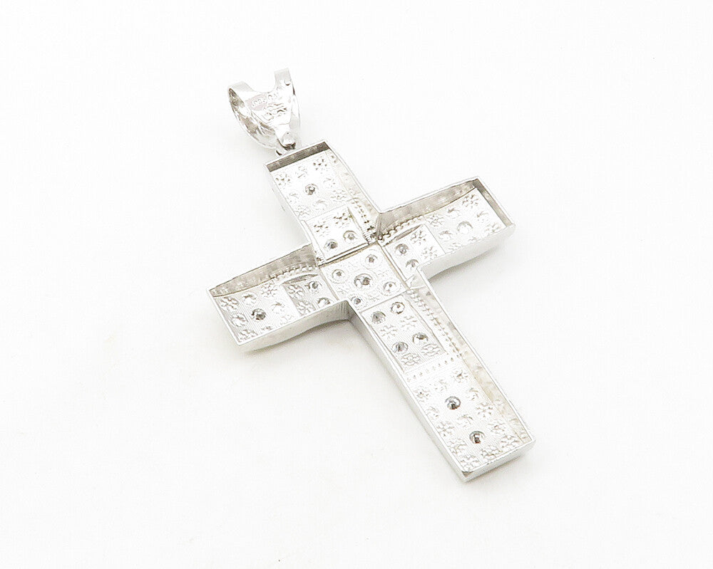 925 Sterling Silver  Sparkling Cubic Zirconia Religious Cross Pendant  PT9773