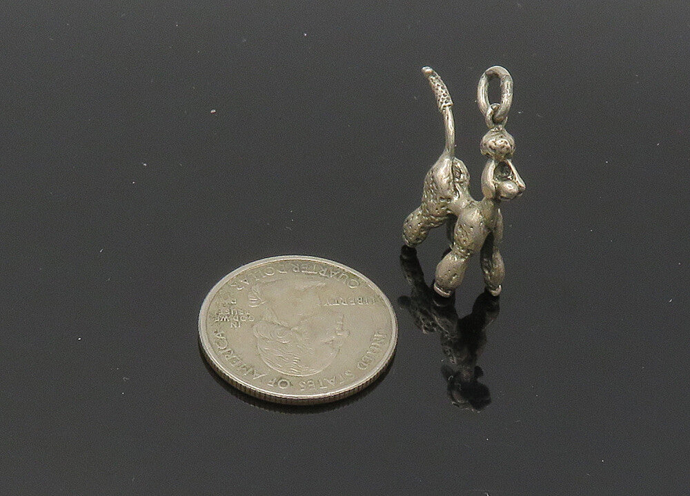 925 Sterling Silver  Vintage Shiny Petite Poodle Dog Animal Pendant  PT16386