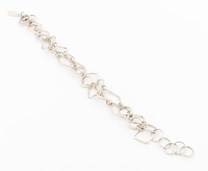 DESIGNER 925 Silver Vintage Shiny Hammered Multi Shape Chain Bracelet BT8819