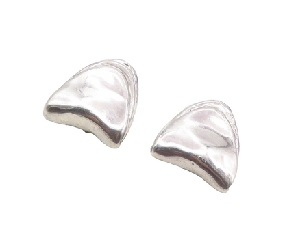 925 Sterling Silver  Vintage Shiny Hollow Sculpted Non Pierce Earrings  EG5147