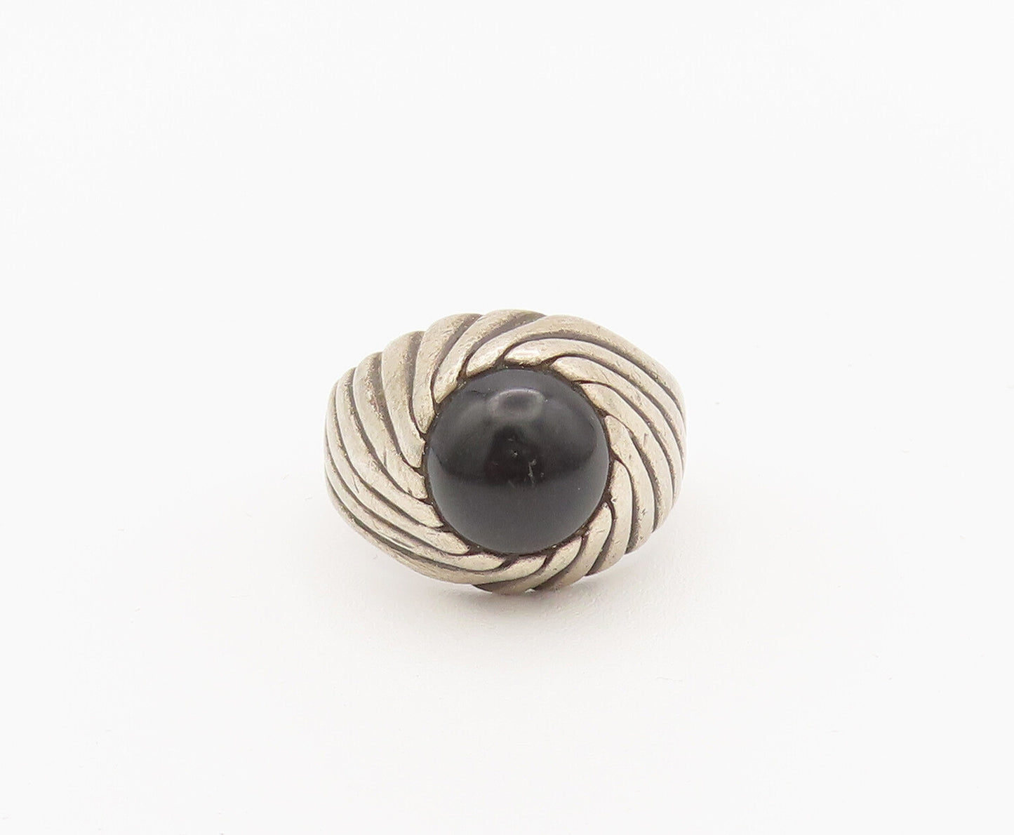 925 Sterling Silver Vintage Ring SARAH COVENTRY Etched Lines Onyx Sz 7  RG27938