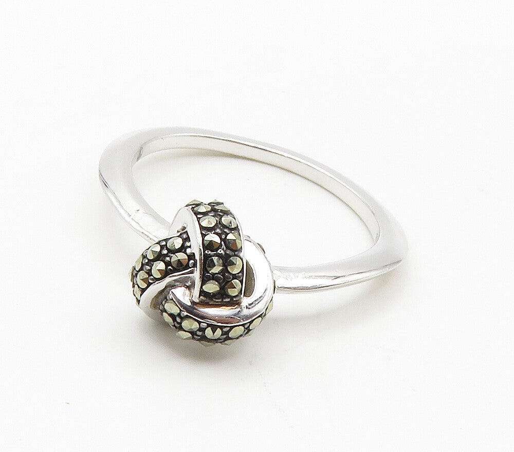 925 Sterling Silver  Shiny Marcasite Ball Knot Band Ring Sz 6.5  RG15395