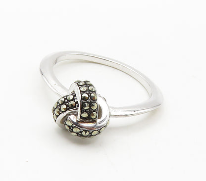 925 Sterling Silver  Shiny Marcasite Ball Knot Band Ring Sz 6.5  RG15395