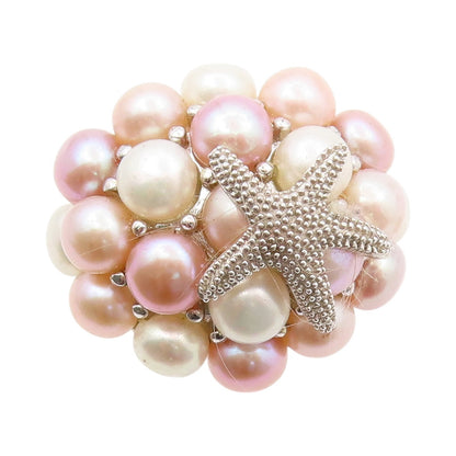 925 Sterling Silver Vintage Ring Designer Pearls Cluster Starfish  SZ 8  RG31941