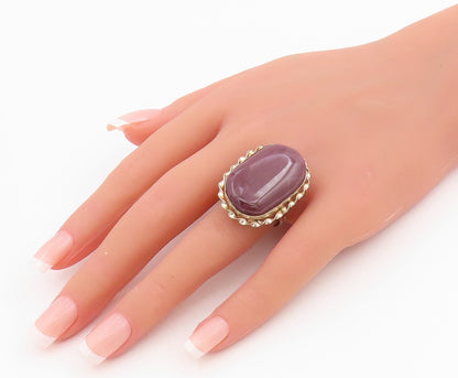 925 Sterling Silver Vintage Ring Large Cabochon Agate Rope Edge  Sz 7.5  RG34179