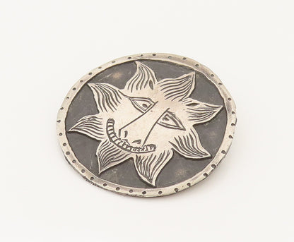 MMA 925 Sterling Silver Vintage Carved Joker Sun Face Round Brooch Pin BP10274