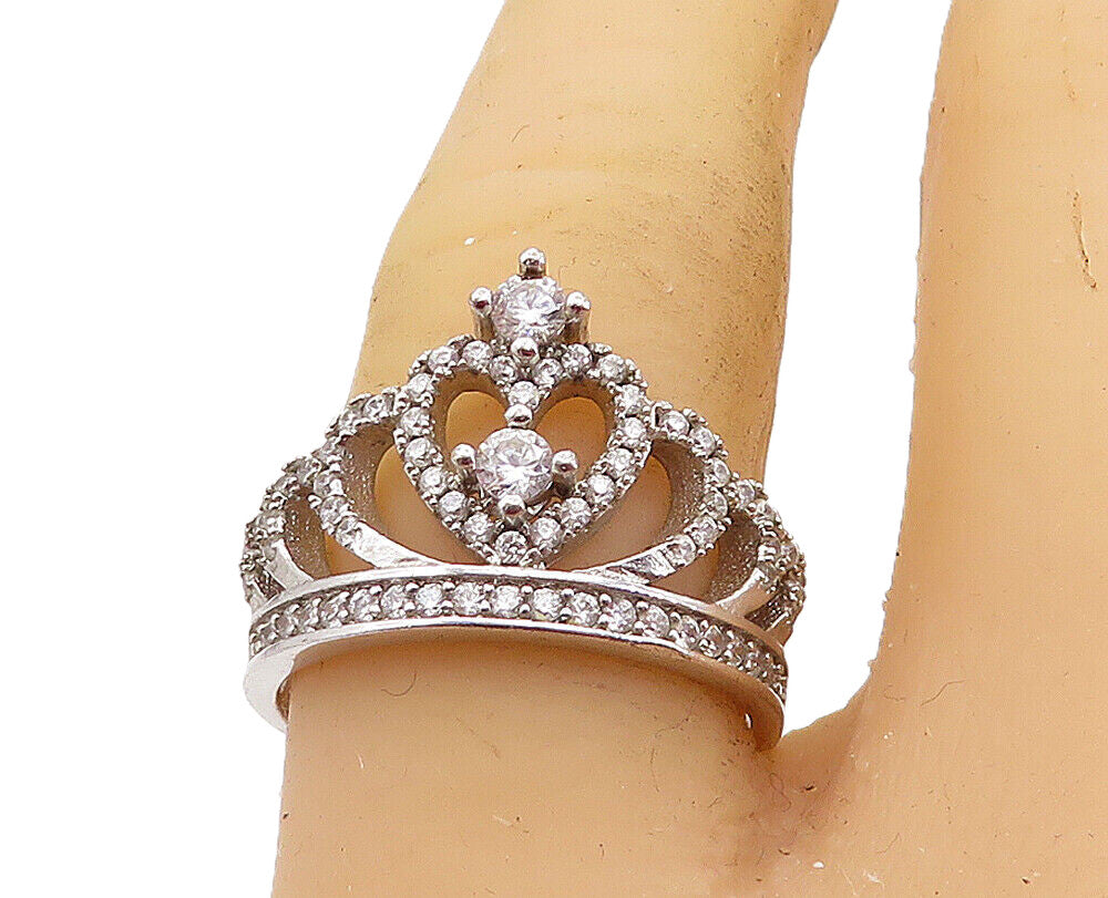 925 Sterling Silver  Shiny Cubic Zirconia Royal Crown Band Ring Sz 7.5  RG7588