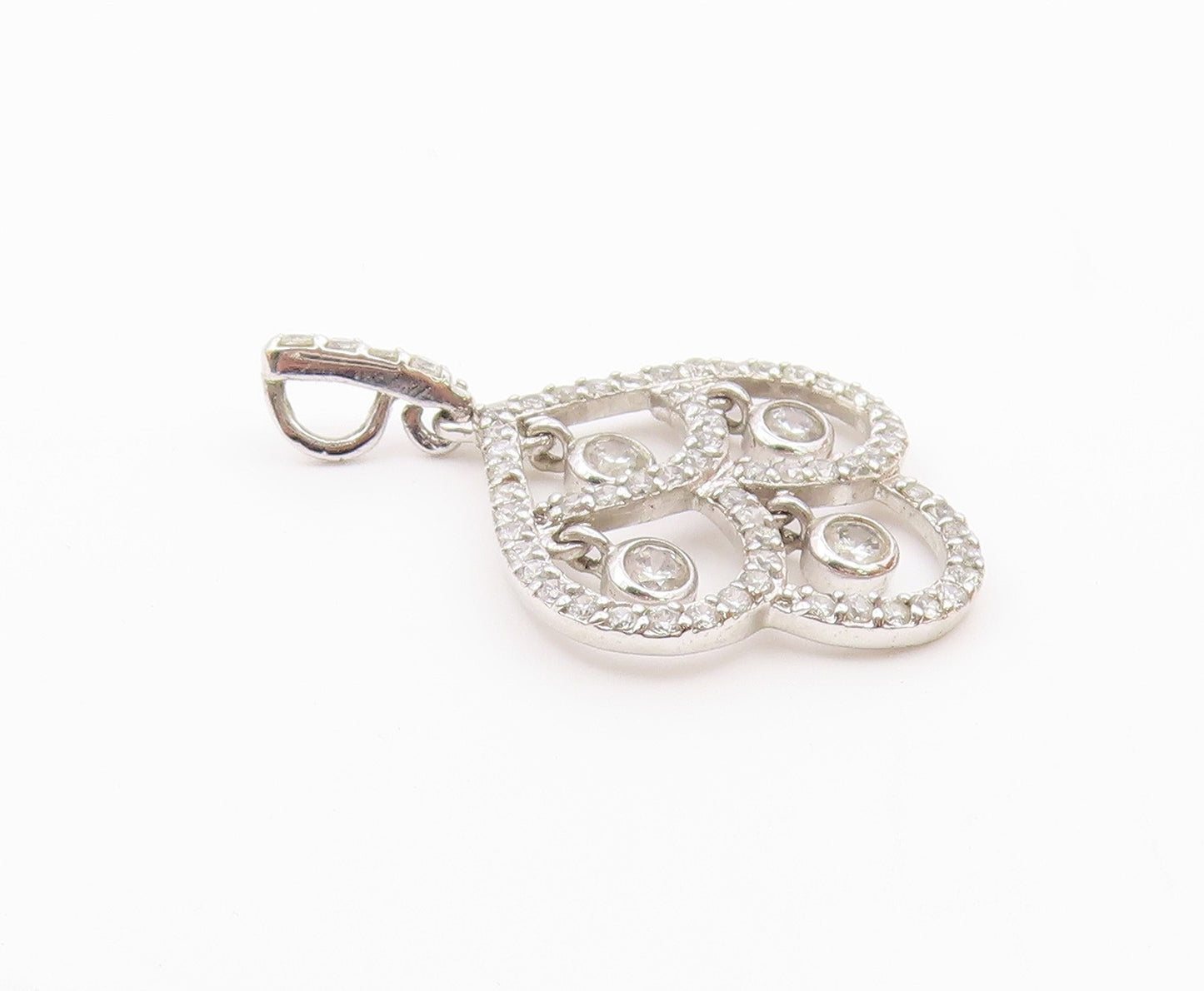 925 Sterling Silver  Vintage Open Swirl White Topaz Drop Pendant  PT20435