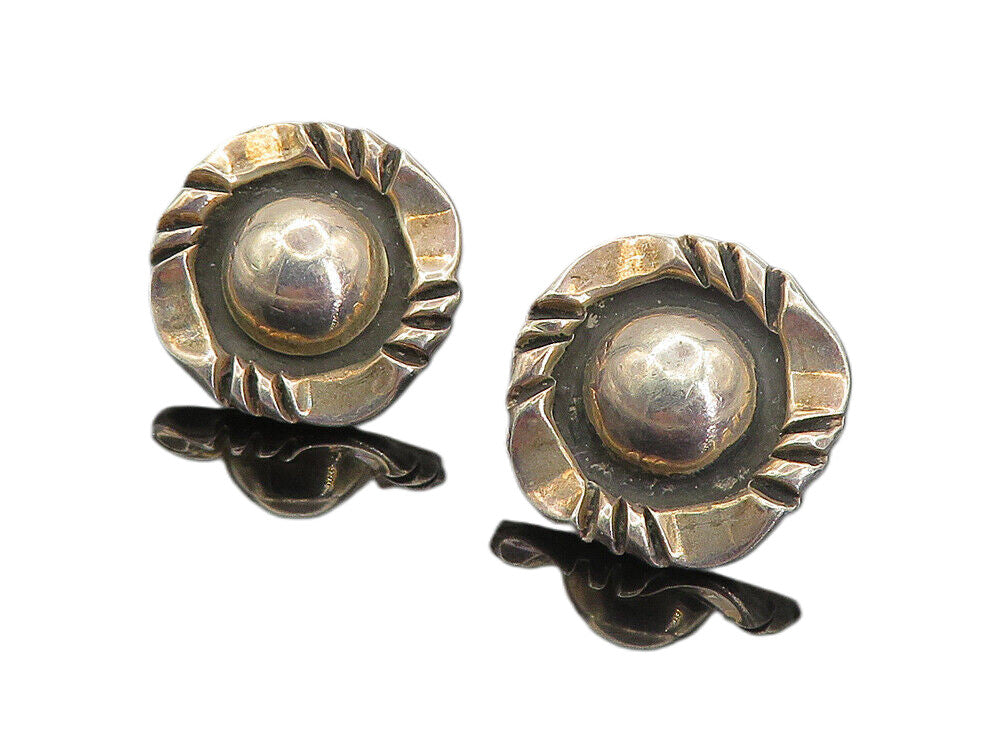 MEXICO 925 Sterling Silver  Vintage Shiny Dark Tone Dome Drop Earrings  EG3103