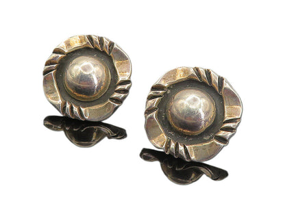 MEXICO 925 Sterling Silver  Vintage Shiny Dark Tone Dome Drop Earrings  EG3103
