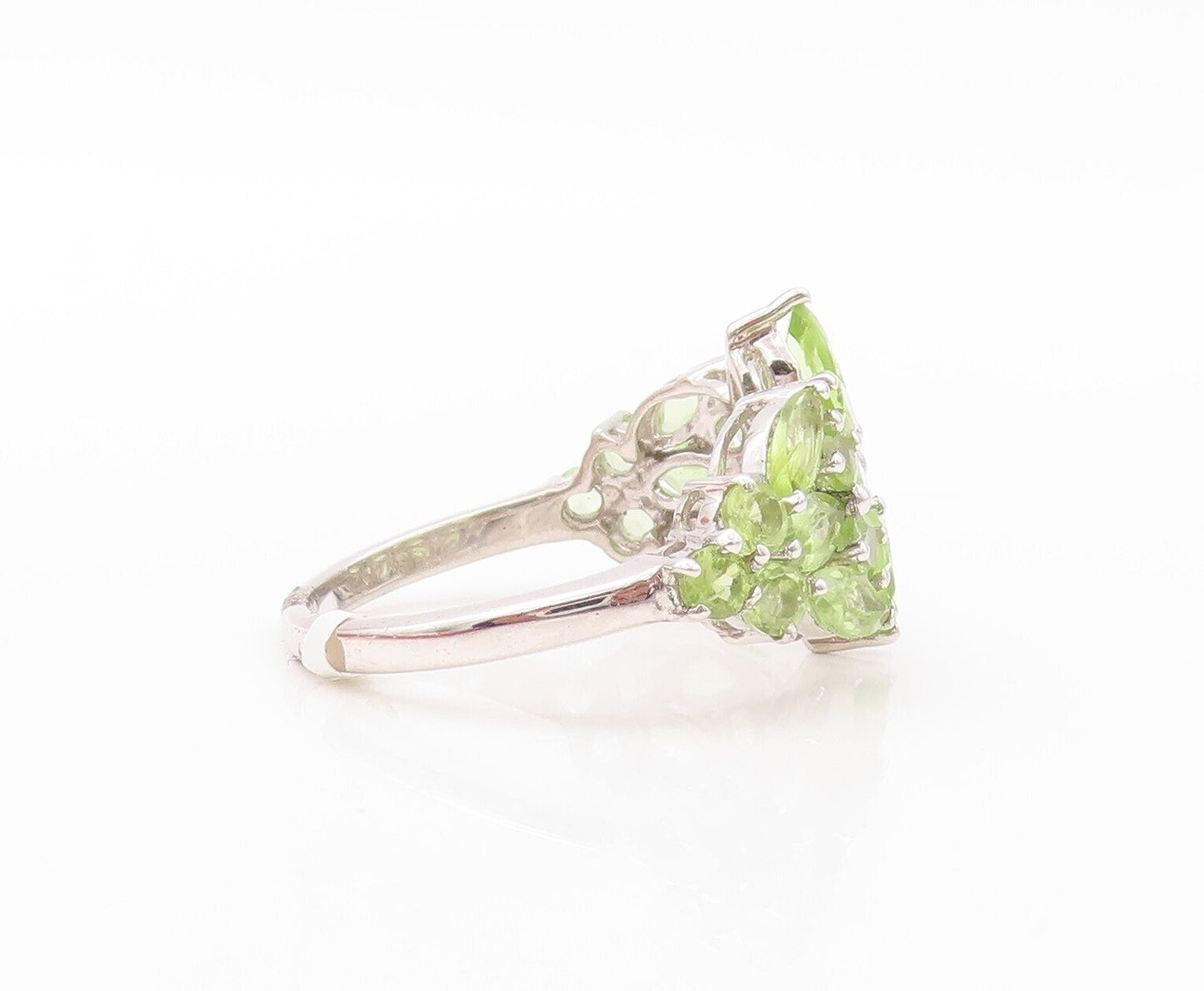 925 Sterling Silver Vintage Ring Floral Marquise Cut Peridot Inlay Sz 7  RG30824