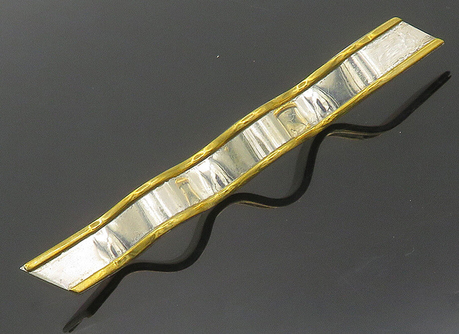 MEXICO 925 Sterling Silver  Vintage Shiny Two Tone Ribbon Brooch Pin  BP6907