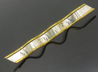 MEXICO 925 Sterling Silver  Vintage Shiny Two Tone Ribbon Brooch Pin  BP6907