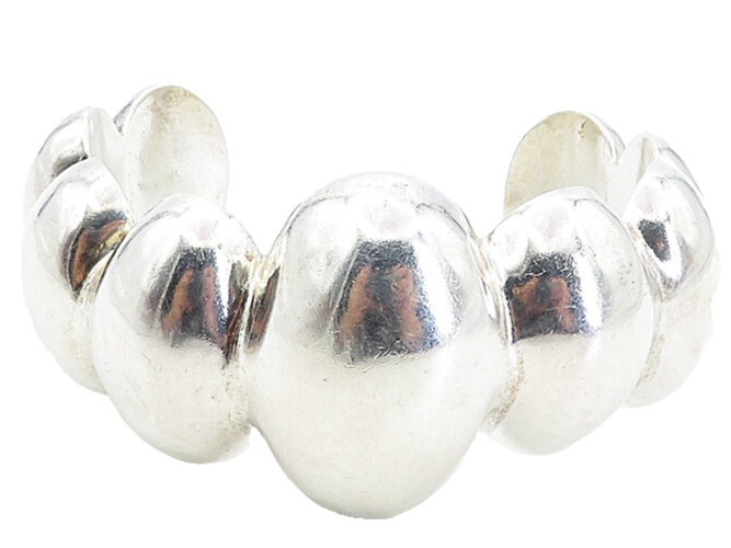 LOS BALLESTEROS 925 Silver Vintage Shiny Hollow Fluted Cuff Bracelet  BT3567