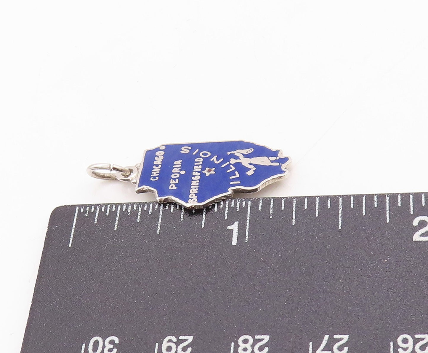 925 Sterling Silver Vintage Pendant Blue Enameled Illinois State Pride  PT24773