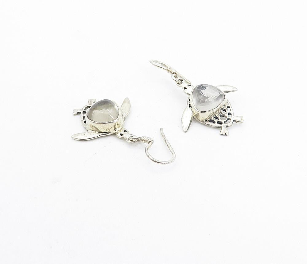 925 Sterling Silver  Cabochon Cut Topaz Sea Turtle Dangle Earrings  EG3797