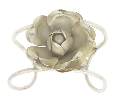 DESIGNER 925 Silver  Vintage Sculpted Flower Motif Shiny Cuff Bracelet  BT7815