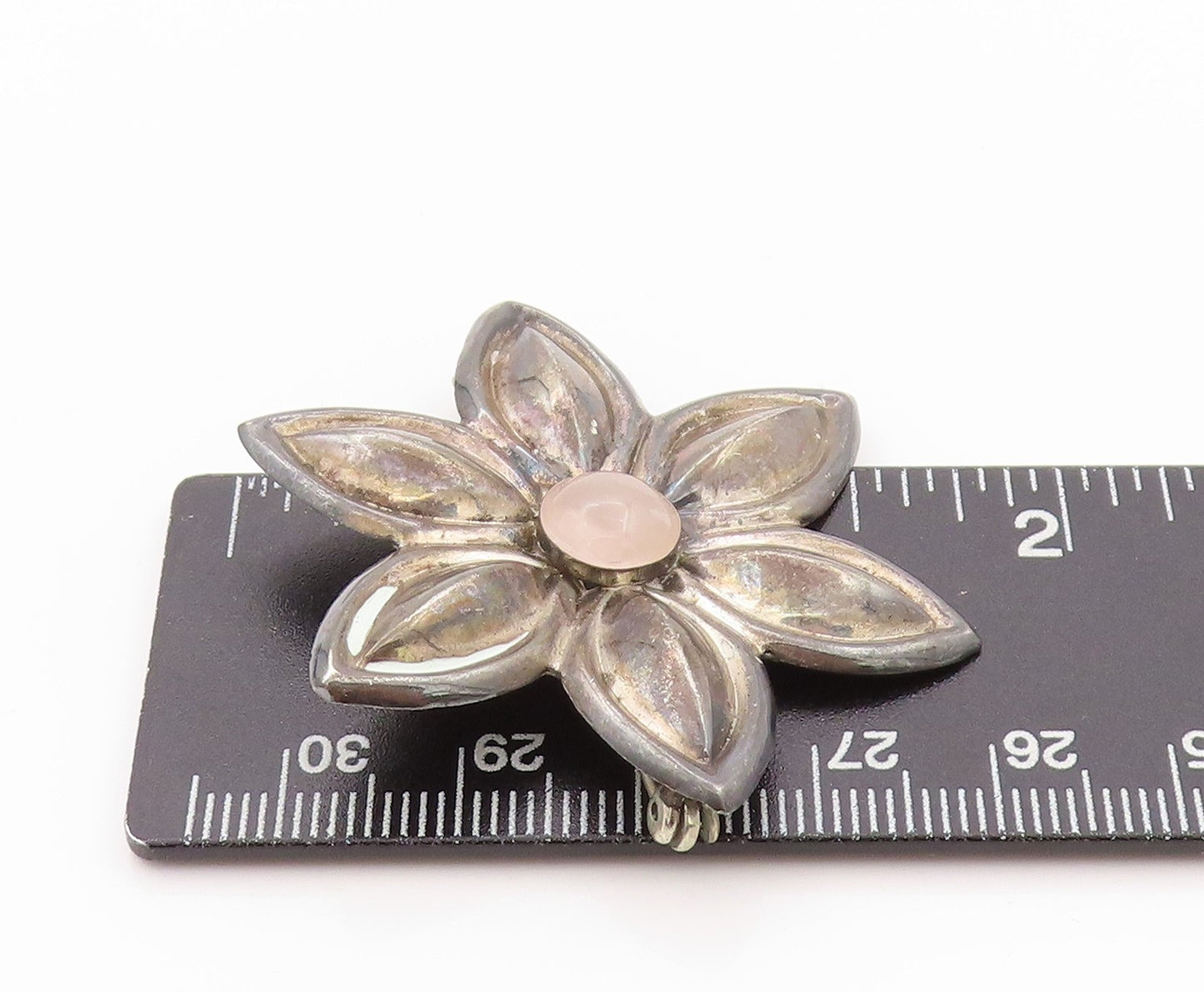 925 Sterling Silver Vintage Brooch Cabochon Gemstone Cutout Flower  BP11624