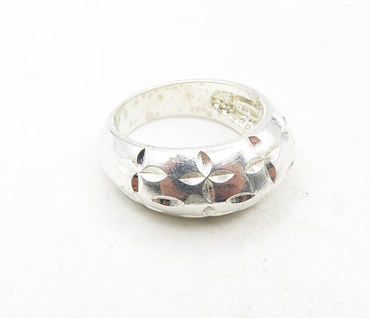 925 Sterling Silver Shiny Diamond Cut Floral Pattern Band Ring Sz 6  RG9200