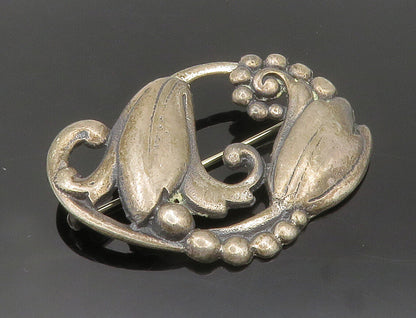 925 Sterling Silver  Vintage Dark Tone Floral Swirl Design Brooch Pin  BP5710
