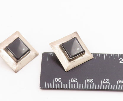 925 Sterling Silver Vintage Earrings NAVAJO ATTA KAI Black Onyx Studs  EG13945