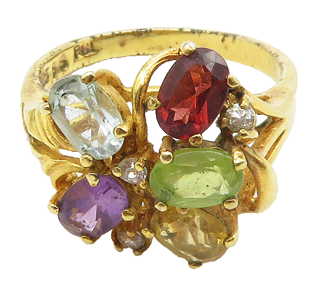 925 Sterling Silver Peridot Amethyst & Multi Stone Band Ring Sz 8.5 RG15974