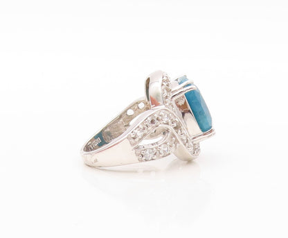 925 Sterling Silver Vintage Ring  Designer Square Cut Gemstone & CZ Sz 7 RG30599