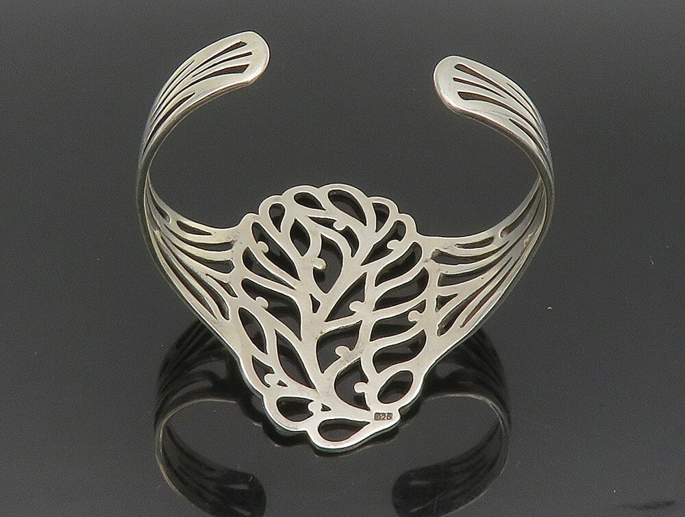 925 Sterling Silver  Vintage Tree Of Life Cutout Cuff Bracelet  BT9413