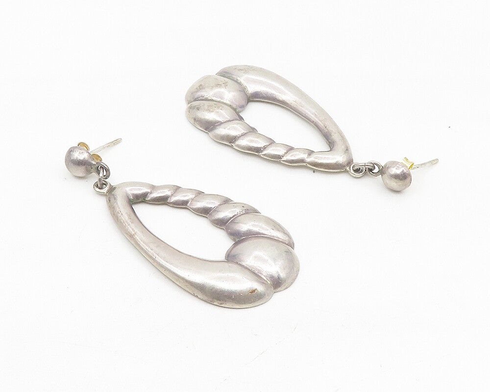 925 Sterling Silver  Vintage Shiny Fluted Open Design Drop Earrings  EG5498