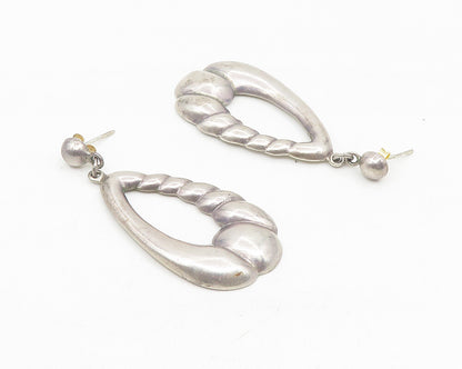 925 Sterling Silver  Vintage Shiny Fluted Open Design Drop Earrings  EG5498