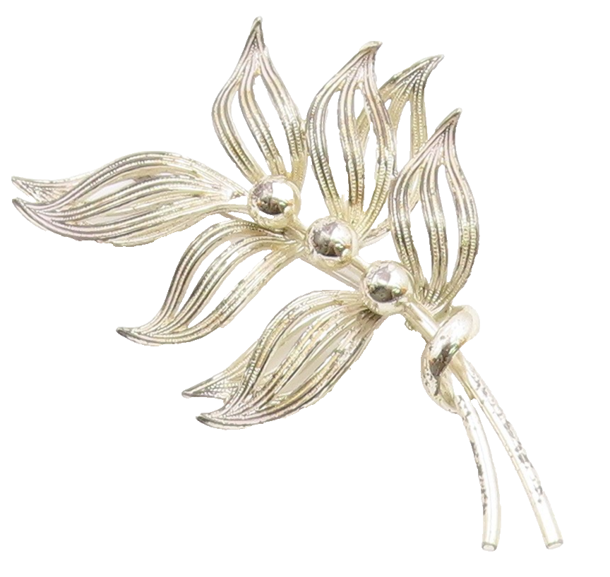 FORSTNER 925 Sterling Silver  Vintage Shiny Floral Leaves Brooch Pin  BP8328