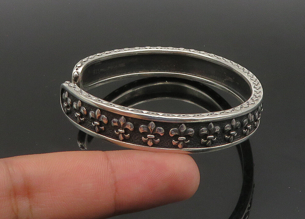 PHILIP GAVRIEL 925 Silver  Vintage Oxidized Fleur De Lis Cuff Bracelet  BT9160