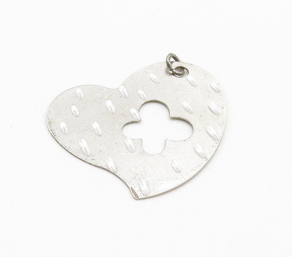 925 Sterling Silver  Vintage Shiny Flower Cutout Love Heart Pendant  PT12384