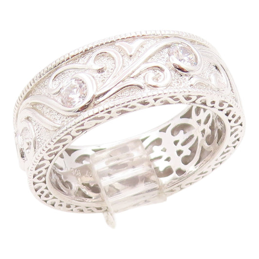 925 Sterling Silver Vintage Ring VANNA K CZ Leaf Scrollwork Band  Sz 8  RG35876